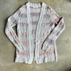 Maurices Gray Pink Striped Open Front Cardigan Metallic Knit Sweater